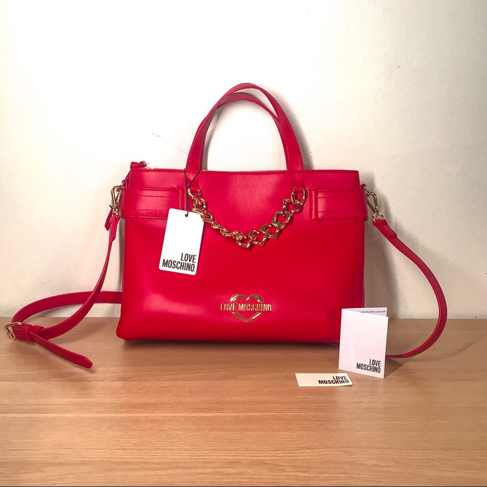 LOVE MOSCHINO NWT Red Handbag with Heart Chain